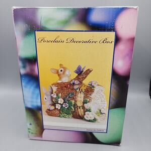 Easter-Spring Bunnies Porcelain Decorative Hinged Keepsake Box